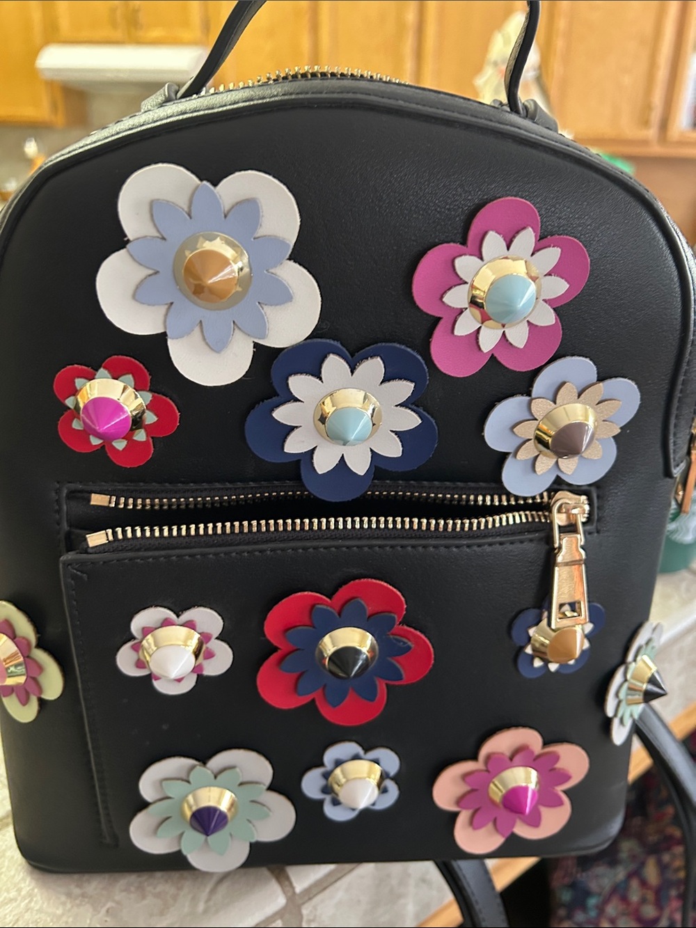 Black Floral Appliqué Mini Backpack - Women's Bag - Picture 7 of 7